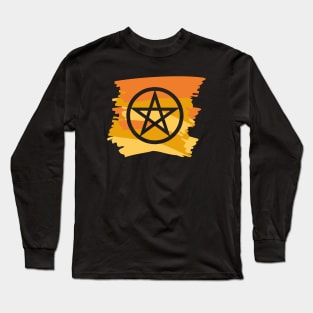 Pagan Pentagram Orange Paint Witch Magick Long Sleeve T-Shirt